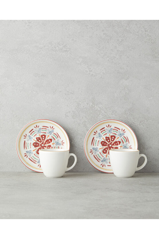 Elvina Bone Porselen 4 Parça 2 Kişilik Kahve Fincan Takımı 90 ml Renkli