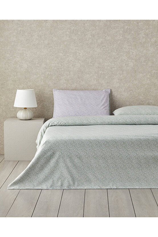 Lush Blooms Kolay Ütülenir Tek Kişilik Nevresim Takımı 160x220 cm Lila-Yeşil