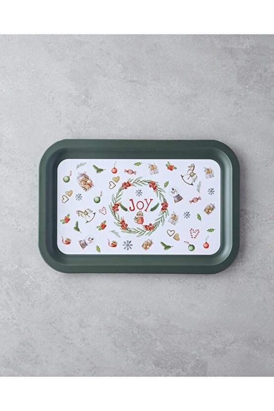 New Year Joy Metal Tepsi 35x23 cm Yeşil
