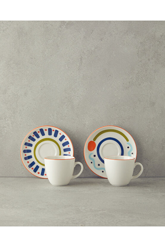 Mixed Lines Porselen Kahve Fincan Takımı Renkli