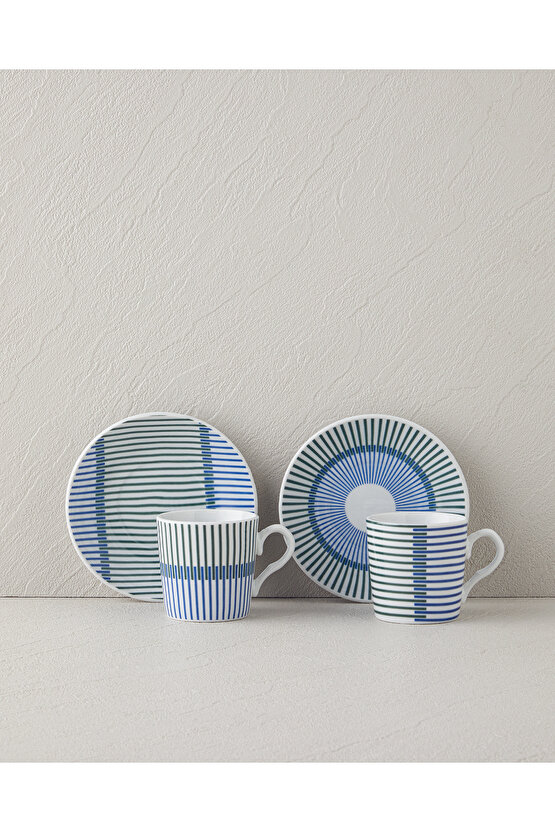 Edwin Porselen 4 Parça 2 Kişilik Kahve Fincan Takımı Mavi-Yeşil