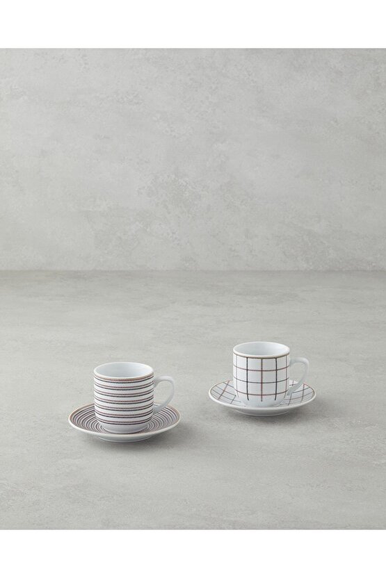 Ashley Porselen Kahve Fincan Takımı 4 Parça 2 Kişilik Siyah-Bordo (4.08.2025)