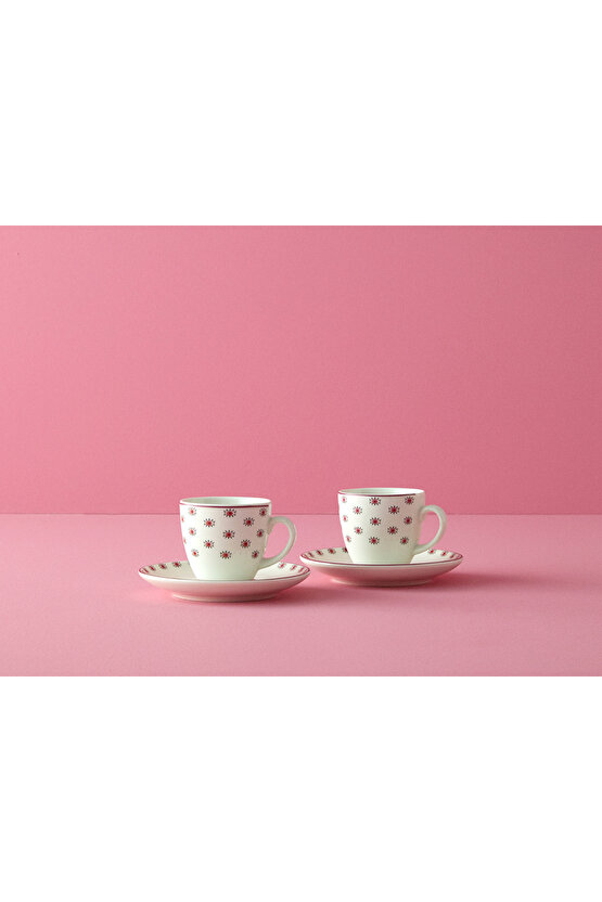 Pink Hope Porselen 4 Parça 2 Kişilik Kahve Fincan Takımı 80 Ml Pembe