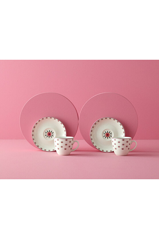 Pink Hope Porselen 4 Parça 2 Kişilik Kahve Fincan Takımı 80 Ml Pembe