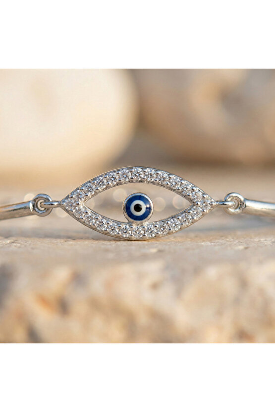 Kadın Beyaz Nazar Boncuklu Göz Şarnelli Bileklik