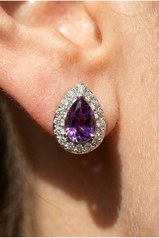 Mor Taşlı Ufak Küpe