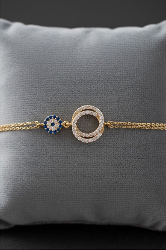 Taşlı Halkalı Gold Bileklik