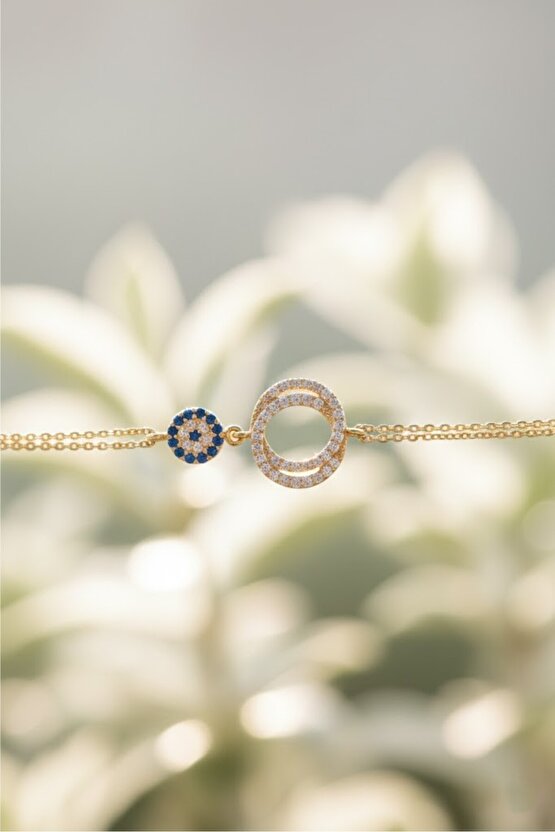 Taşlı Halkalı Gold Bileklik