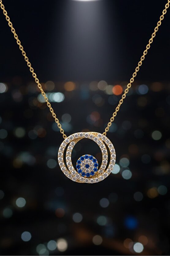 Taşlı Halka Sarı Kolye