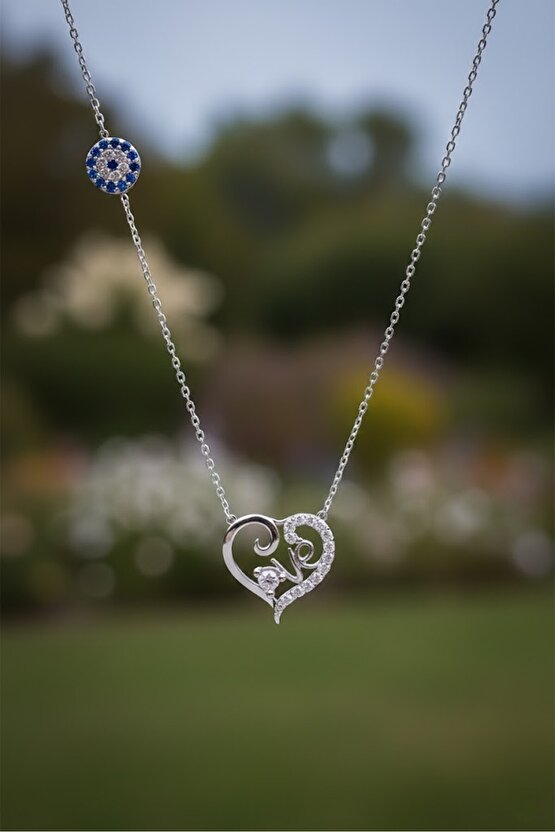 Taşlı Love Kalp Kolye