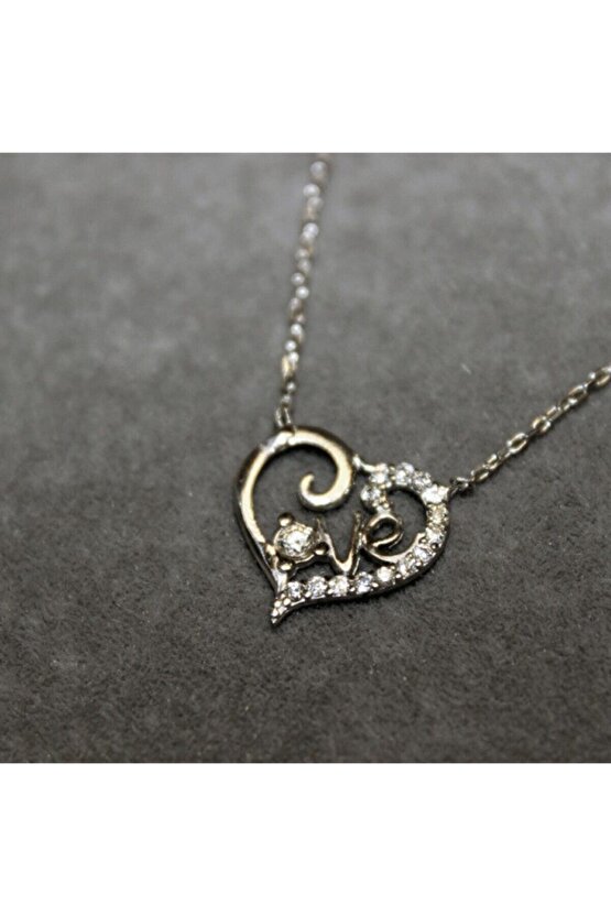 Taşlı Love Kalp Kolye
