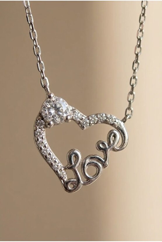 Tek Taşlı Love Kolye