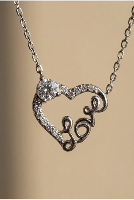 Tek Taşlı Love Kolye