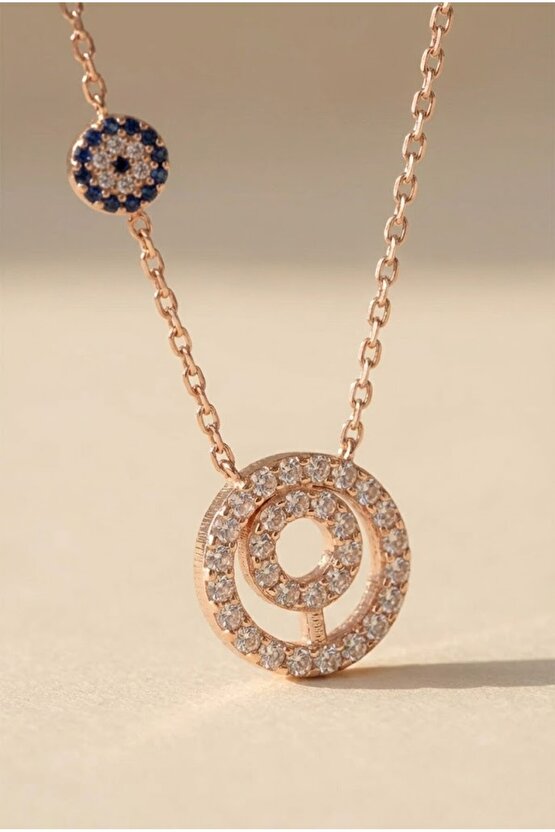 Taşlı Halka Rose Kolye