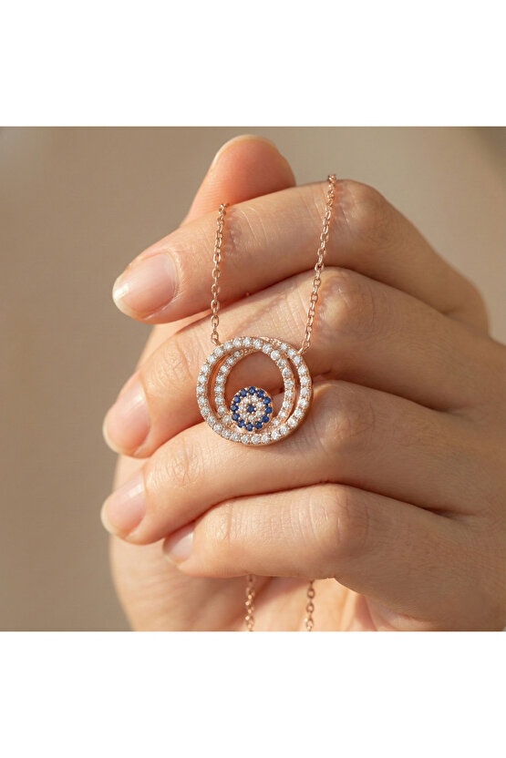 Taşlı Halka Nazar Boncuğu Kolye