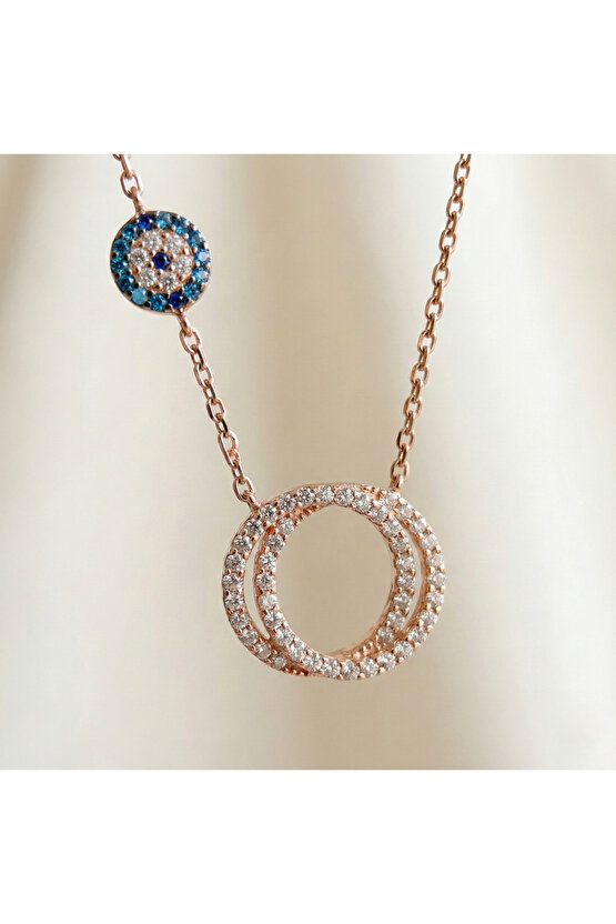Taşlı Halka Rose Kolye