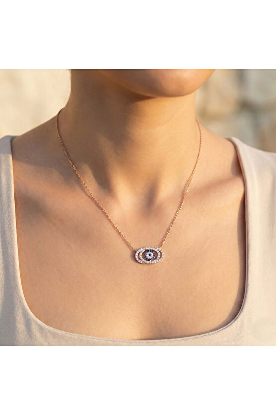 Taşlı Halkalı Nazar Boncuğu Kolye