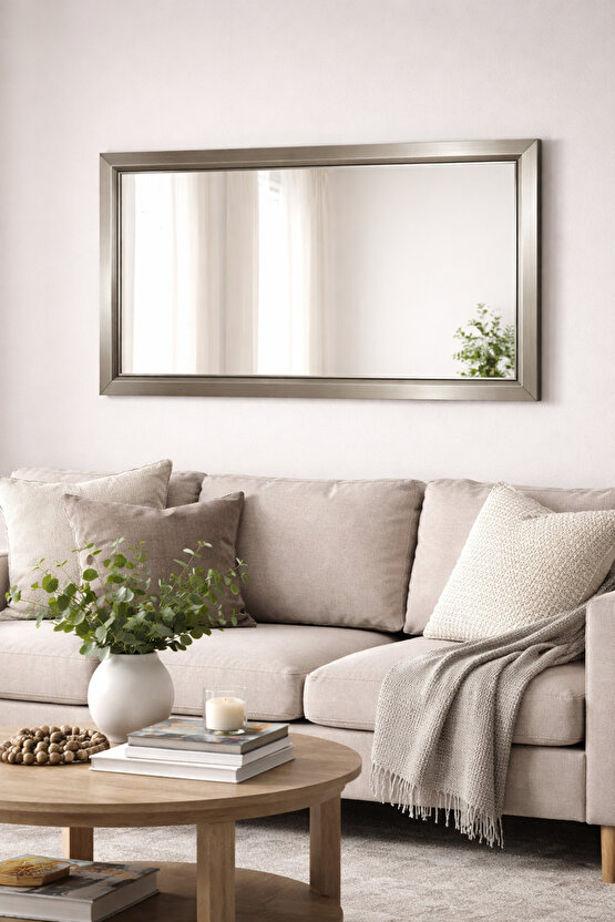 Gümüş Gri Çerçeveli Duvar Aynası & Boy Aynası-Özel Ölçü Seçenekleri-3cm Çerçeve Genişliği