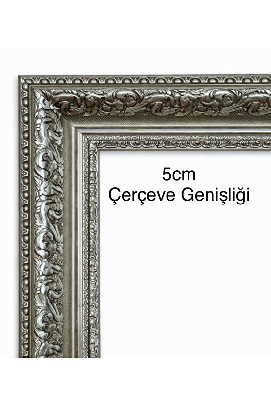 Gümüş Çerçeveli Ayna-5cm Çerçeve Genişliği-Gümüş Ayna-Klasik Ayna-Varaklı Ayna - Salon Ayna