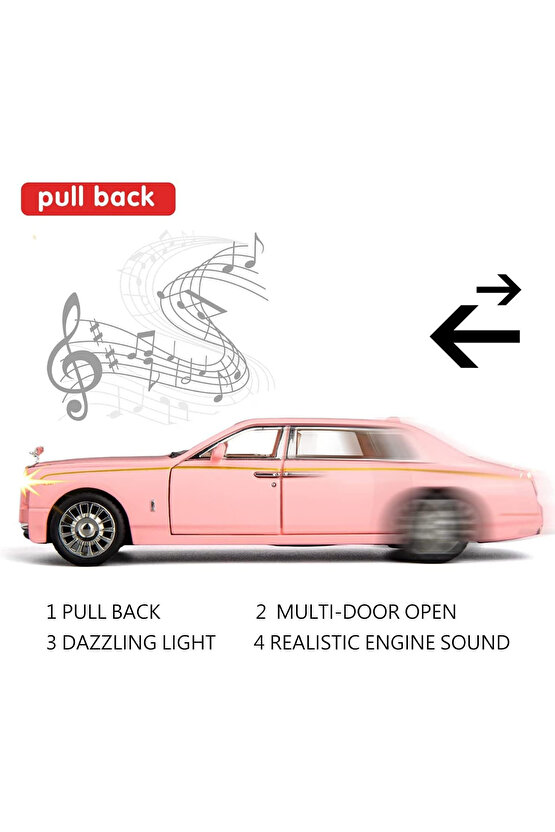 Kutulu Die-Cast 1:32 Çek-Bırak Işıklı Ve Sesli Rolls Royce Araba Kapıları Kaputu Bagajı Açılabilir