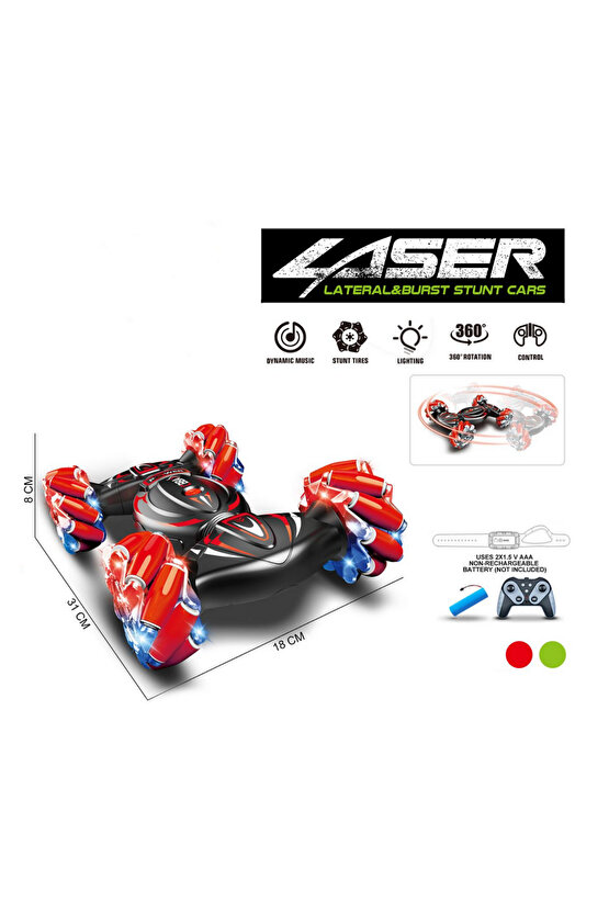 Oyuncak Uzaktan Kumanda ve Bilekten Kontrollü 2.4G Işıklı ve Müzikli Araba Çift Kumandalı