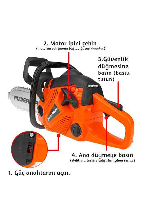Oyuncak Sesli ve Hareketli Gerçekçi Elektrikli Testere Pilli Ağaç Kesme Oyun Testeresi