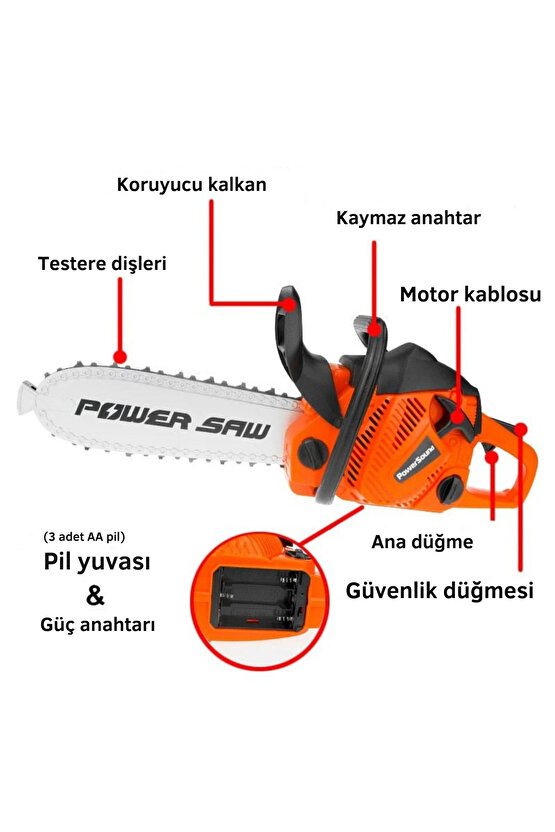 Oyuncak Sesli ve Hareketli Gerçekçi Elektrikli Testere Pilli Ağaç Kesme Oyun Testeresi