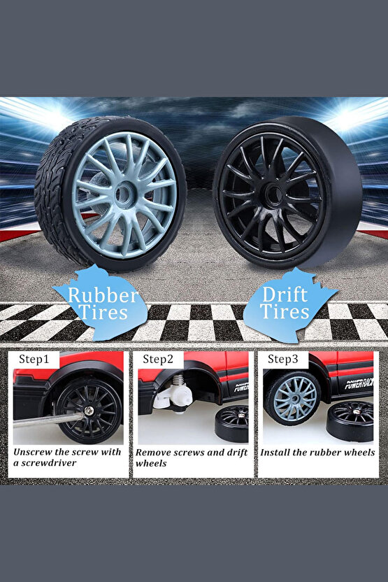 Oyuncak Uzaktan Kumandalı Aksesuarlı 2.4G Şarjlı 1:24 Drift Arabası 4x4 +4Yedek Tekerlek +15KmHız