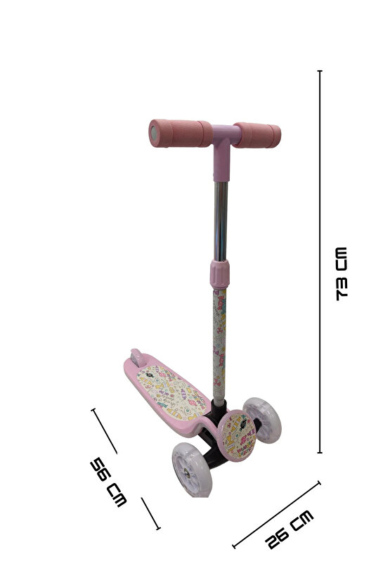 Yüksekliği Ayarlanabilen (67-73 Cm) Led Işıklı 3 Tekerli Scooter (Kask Dahil Değildir)