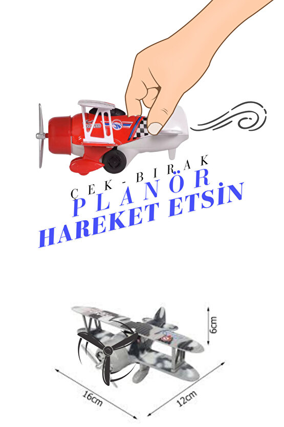 Oyuncak Çek Bırak Die-Cast Metal Uçak Hareketli Pervane (1 Adet Gönderilir)