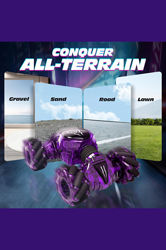 Oyuncak 2.4 GHz Bilekten ve Uzaktan Kumandalı Işıklı 4X4 Çift Kumandalı Akrobat Araba Şeffaf Model