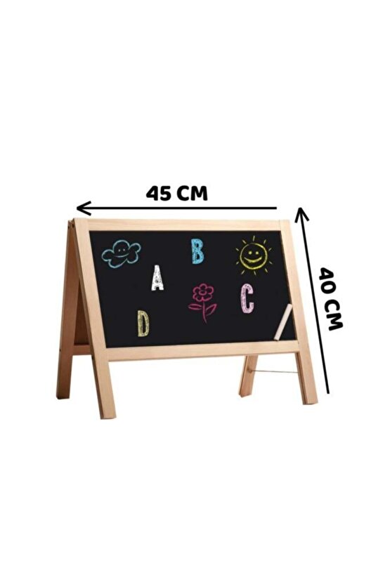 Masa Üstü Manyetik Çift Taraflı Ahşap Çocuk Yazı Tahtası (62 parça magnet set hediyeli)