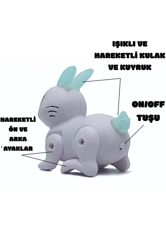 Oyuncak Hareketli Pilli Müzikli Ve Işıklı Sevimli Zıpzıp Tavşan Kuyruk ve Kulağı Hareketli