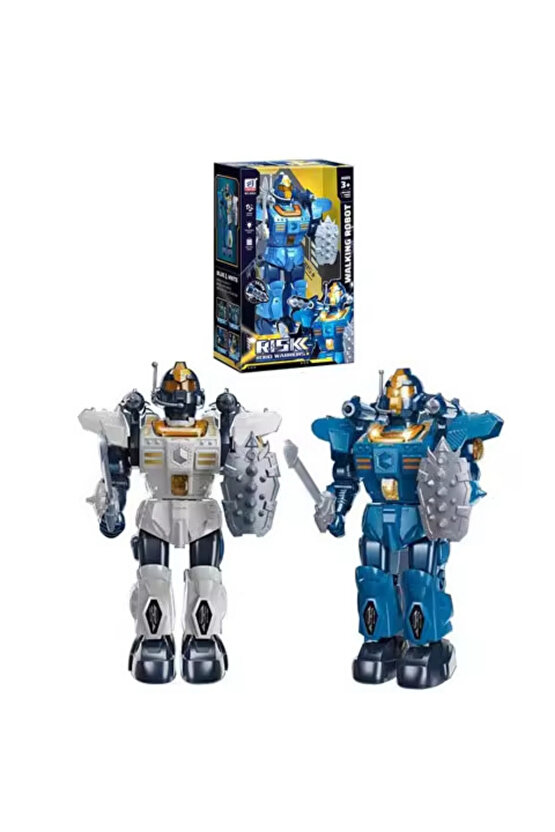 Oyuncak Işıklı ve Müzikli Roket Atan Pilli Savaşçı Robot Kılıç Kalkanlı 360° Dönen Robot Pil Hediye