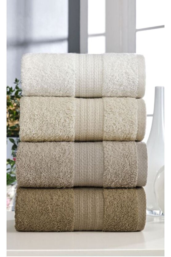 4 Parça %100 Pamuk 50 x 90cm Kahve Banyo Havlu Seti Banyo El Yüz Havlusu