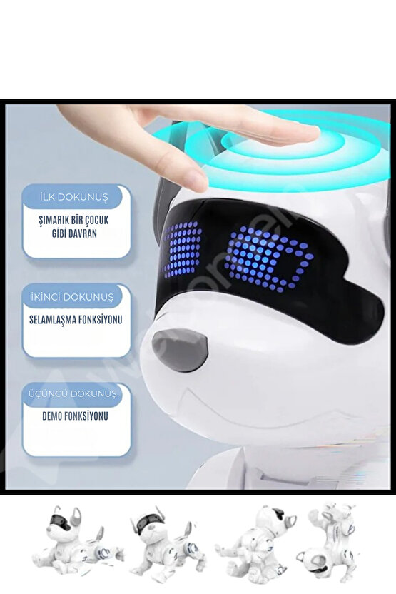 Uzaktan Kumandalı Sensörlü Işıklı Sesli Selamlaşan Akıllı Oyuncak Köpek Fonksiyonlu Robot Pet +3