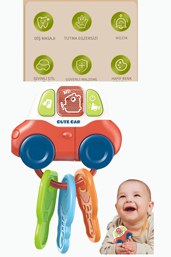 Oyuncak Sesli Işıklı Anahtarlıklı Bebek Arabası Diş Kaşıyıcılı Aktivite Oyuncağı +0 Yaş (Pil )