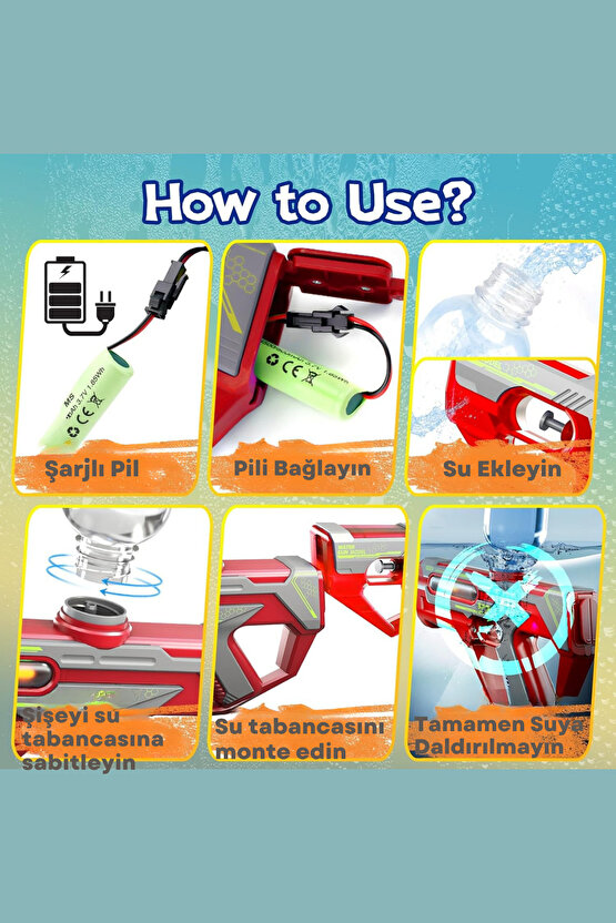 Oyuncak Şarjlı Ledli Işıklı Su Tabancası ve Tüfek 2IN1