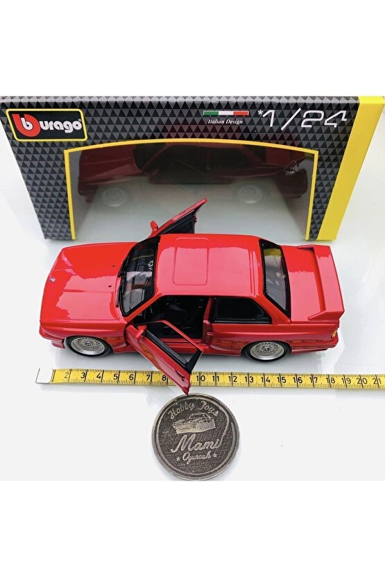 Yeni - New 1988 BMW M3 (E30) Red 1:24 Ölçek Burago Marka