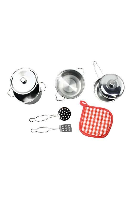 Oyuncak 8 Parça Çelik Tencere Tava Set Gerçekçi Tasarım