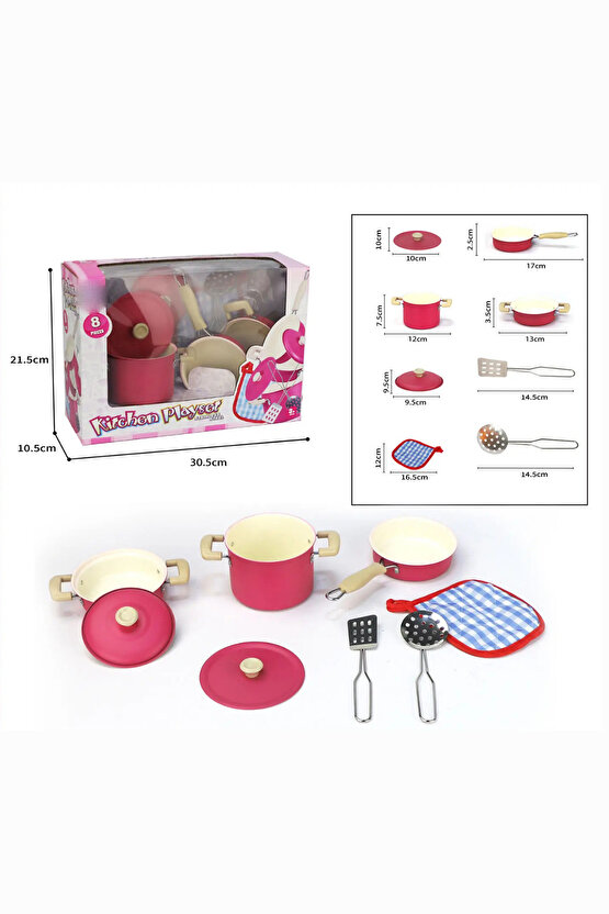 Oyuncak 8 Parça Pembe Emaye Tencere Tava Seti