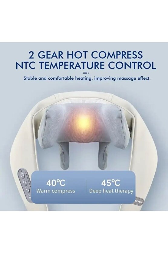 Elektrikli ısıtmalı ovmalı boyun ve sırt masaj cihazı kablosuz bej rengi