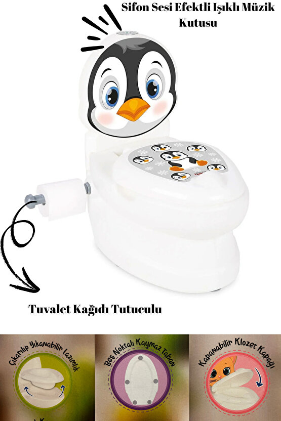 Sesli Işıklı Sifon Sesi Bebekler ve Çocuklar İçin Eğitici Tuvalet Eğitimi Klozet Hazneli Lazımlık