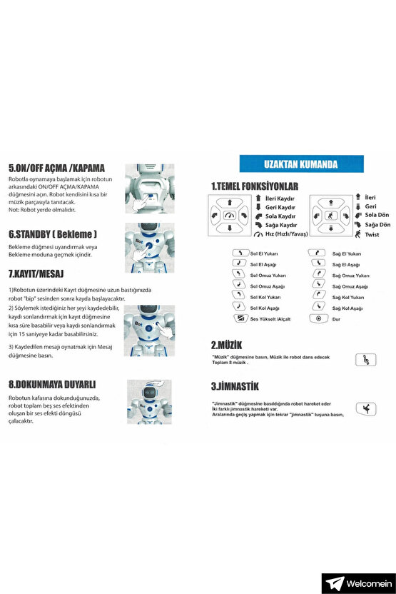 Eğlendirici Akıllı Kumandalı Şarjlı İnteraktif Akıllı Büyük Robot Müzik Hikaye ve Eğitici Özellikler