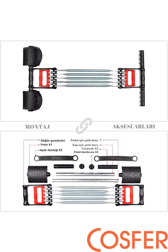 El Ayak Göğüs Yayı Çelik Yay Spor Aleti 3ü 1 Arada Ayarlanabilir Yay Biceps Curl
