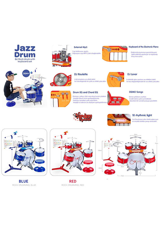 Çocuklar Için Eğitici Mikrofonlu Mp3 Çalar Bateri Caz Davul Eğitim Enstrüman Klavye Seti Müzisyen