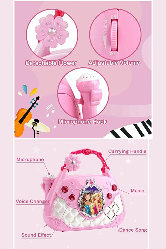 Çocuklar için Oyuncak Mikrofonlu Mp3 Çalar Karaoke Parti Müzikleri El Çantası