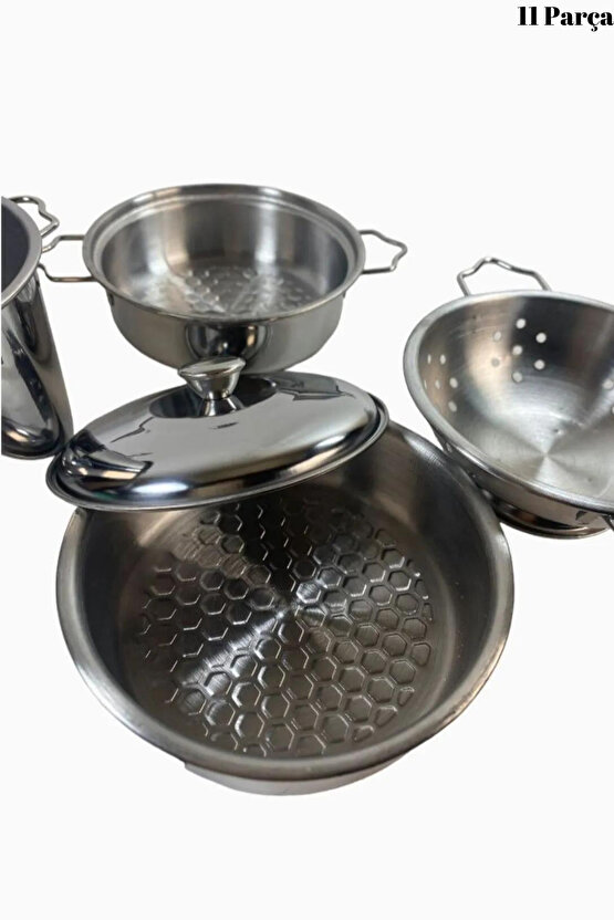 Oyuncak 11 Parça Metal Emaye Tencere Ve Tava Seti Paslanmaz Tava