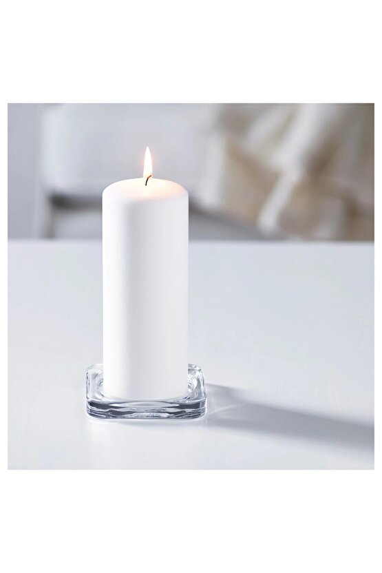3 Adet Blok Mum ve Tabağı 10x10x1,5 Cm 3lü Set Şeffaf Cam Mumluk Mum Altlığı