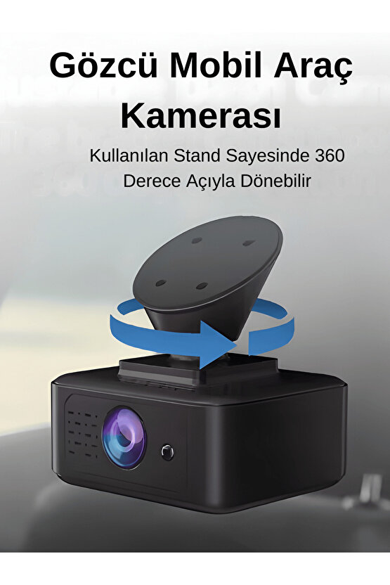 2K Araç İçi Kamera 360 Döner Oto Araç Kamerası Ön İç Dış Kayıt G Sensörlü WiFi Canlı İzleme